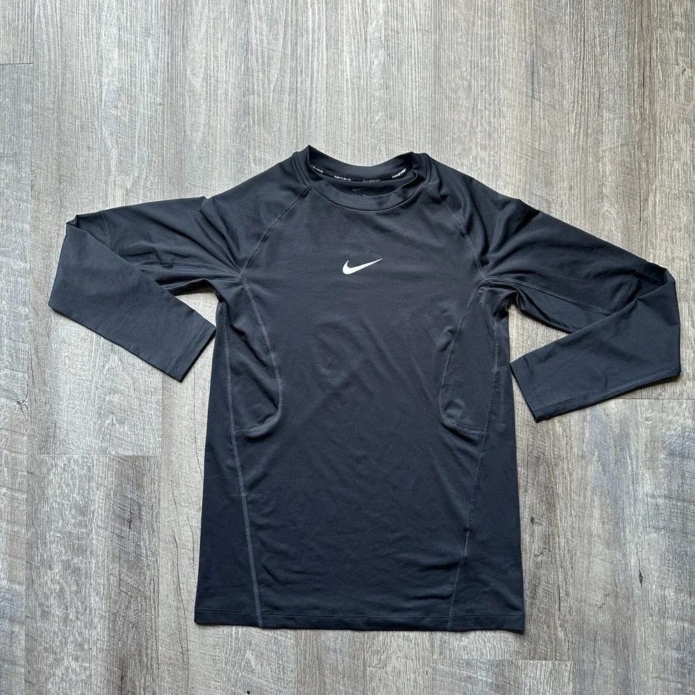 Nike Men's Black Pro Dri-Fit Fitted Warm Logo Long Sleeve Shirt - L Gym Tiktok